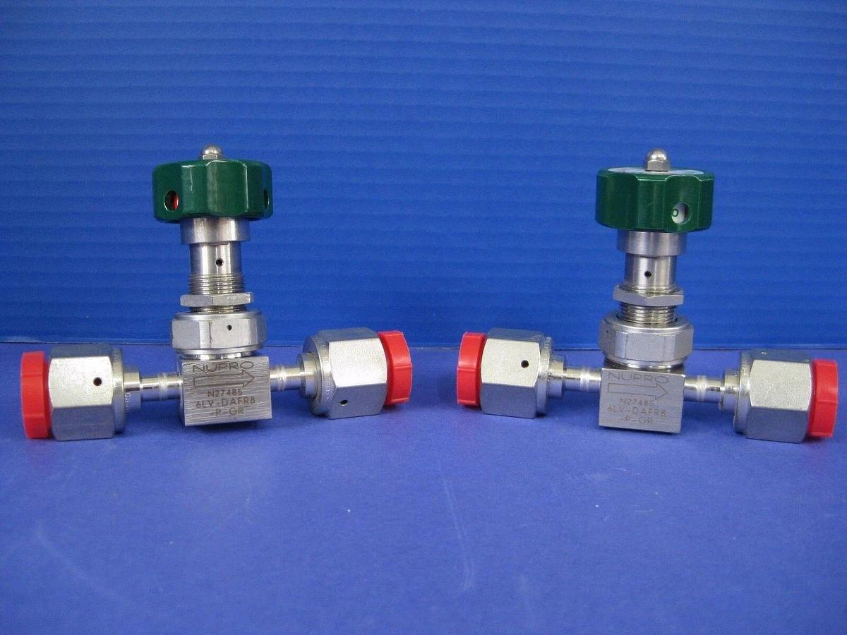 Used Nupro 6LV-DAFR8-P-GR Manual Diaphragm Valve, 1/2" FVCR Adapter, Lot of 2 Used