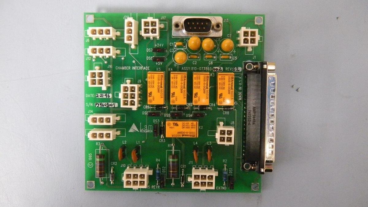 Used Lam Research 810-077393-002 Rev E2, Chamber Inter., PCB, Working When Removed
