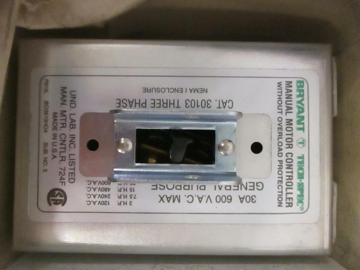 Hubbell, 30103, 3 Phase Manual Motor Controller, New