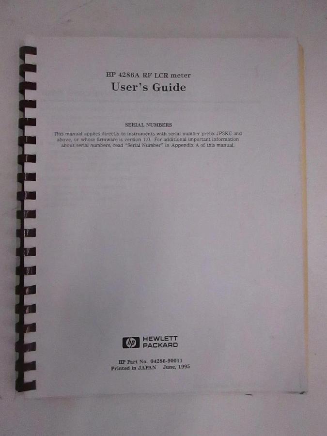 Used HP 4286A RF LCR Meter User's Guide, Used