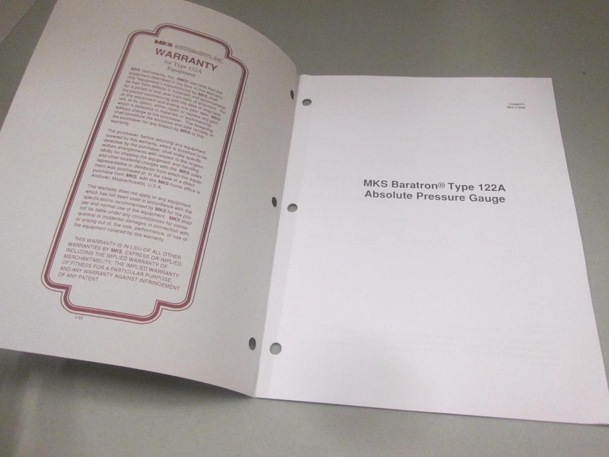 Used MKS, Type 122A Absolute Pressure Gauge Instruction Manual, 110448-P1, Used