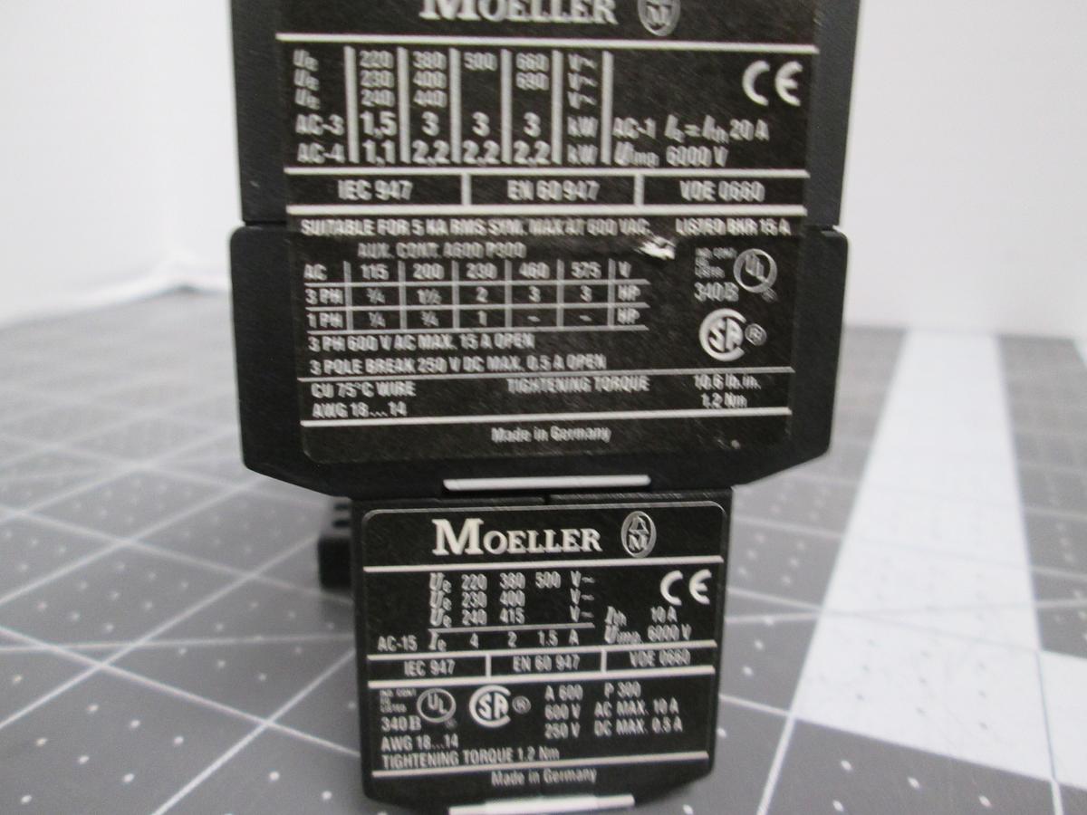 Used Lot of 2 Moeller DILEM-10 Mini Contactors with Auxiliary Contact Blocks