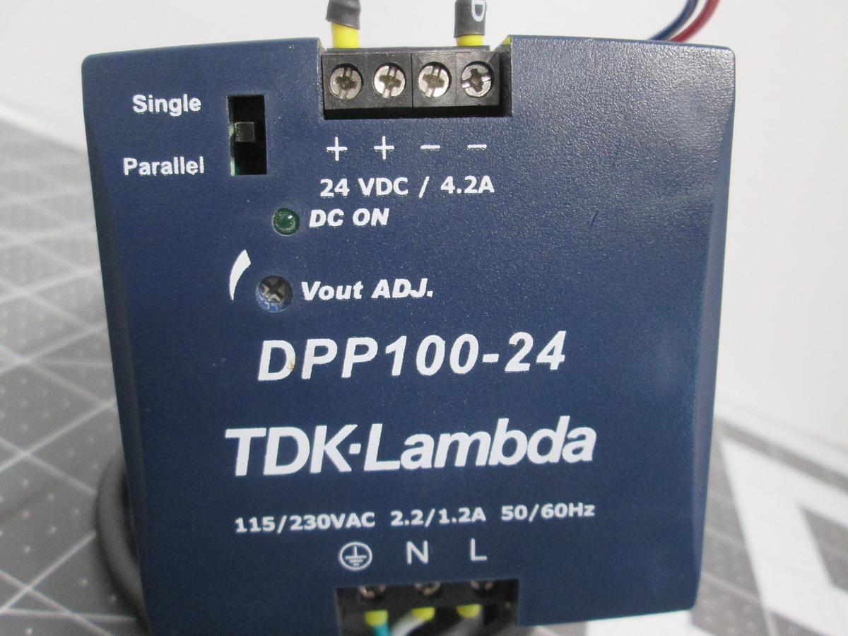 Used TDK-Lambda DPP100-24 DIN Rail Power Supply 115/230VAC Input 24VDC 100W 4.2A Max