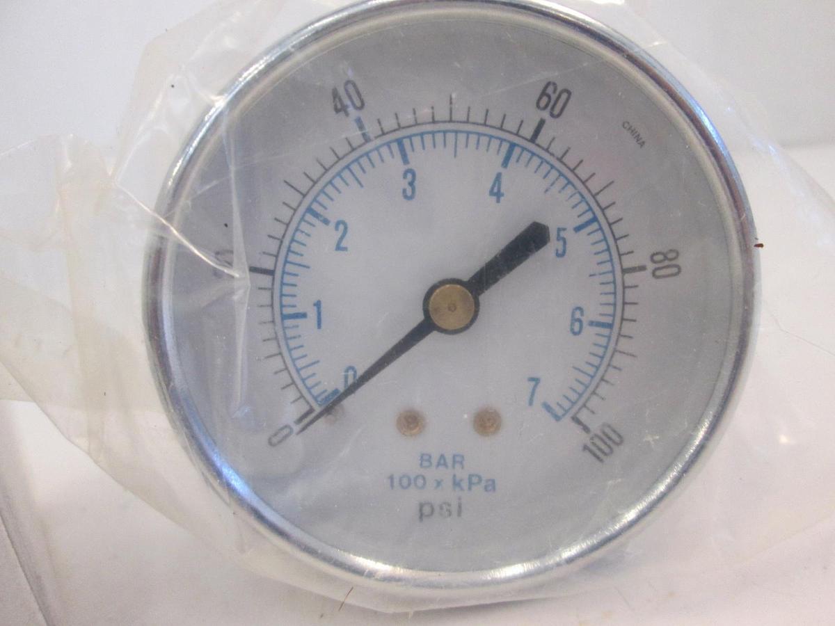 Pressure Gauge, 0-100 psi / 0-7 bar, 2-1/2", New
