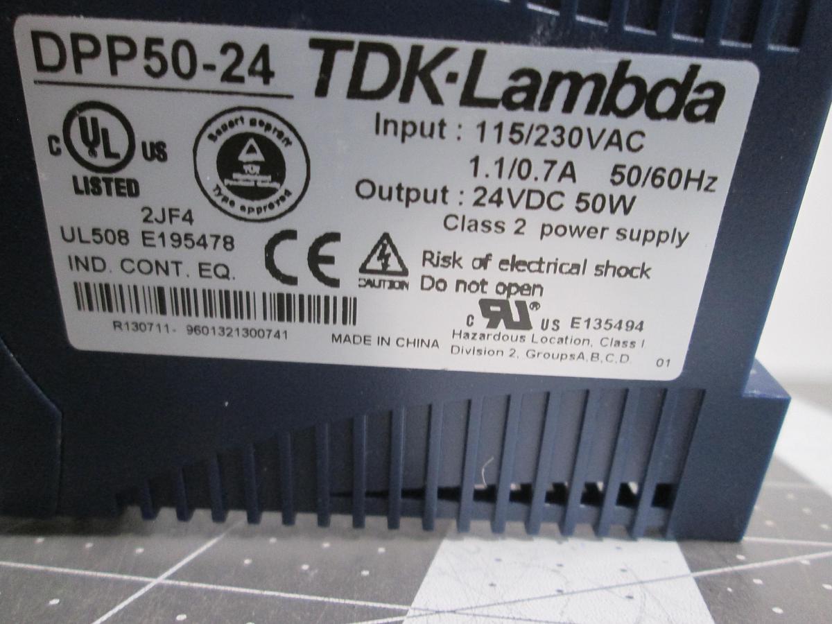 Used TDK-Lambda DPP50-24 DIN Rail Power Supply 115/230VAC Input 24VDC 50W 2.1A Max