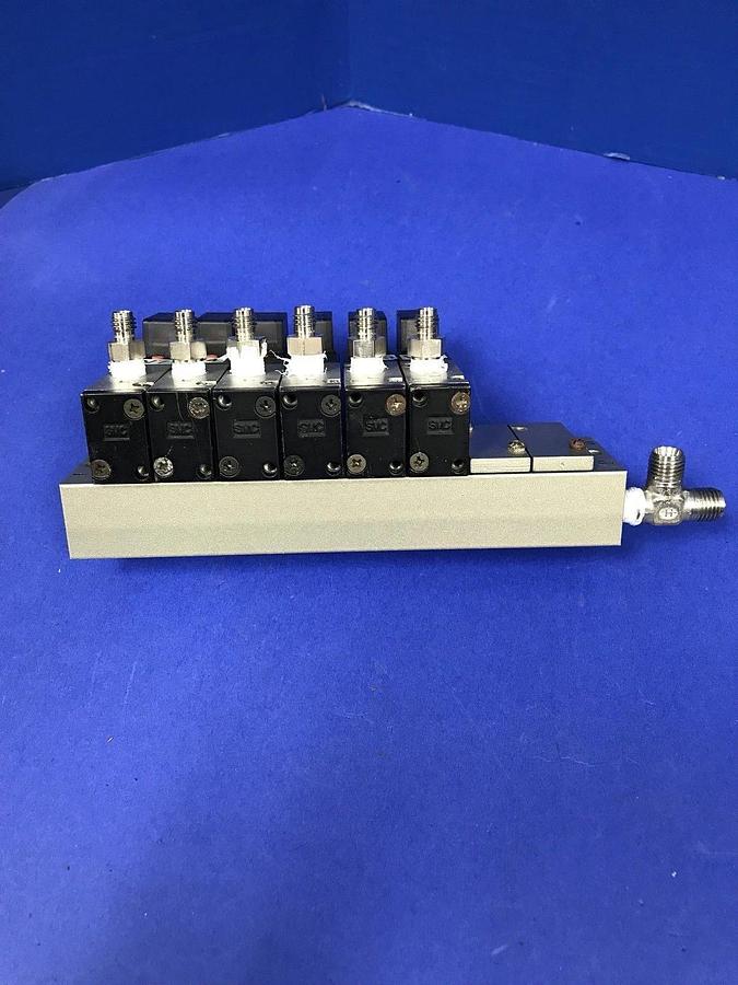 Used SMC NVZ512 Solenoid  Valve Manifold Assembly, with 6 Valves, Used