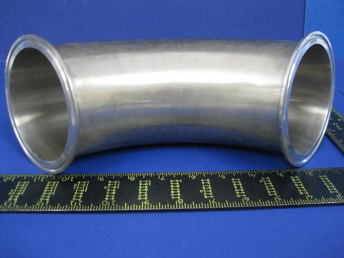 Used Stainless Steel 90° Elbow Vacuum Fitting with 4" Sanitary Flange, Used