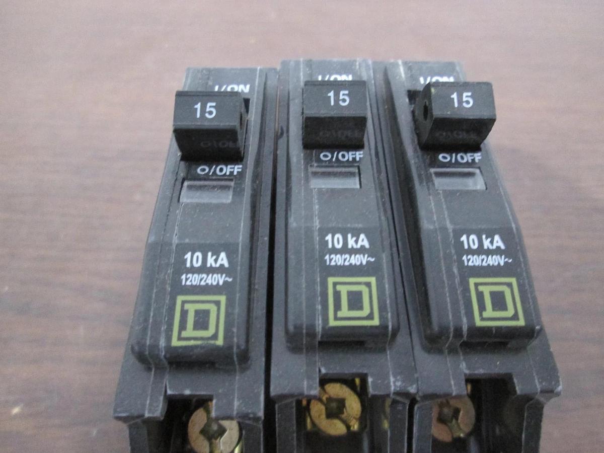 Used Square D, Type HACR, AD-8011, Single Pole Circuit Breaker, 15A, Used, Lot of 3