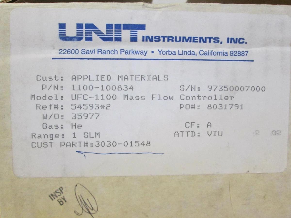 Used Unit UFC-1100 Mass Flow Controller, He, 1 SLM, Refurbished