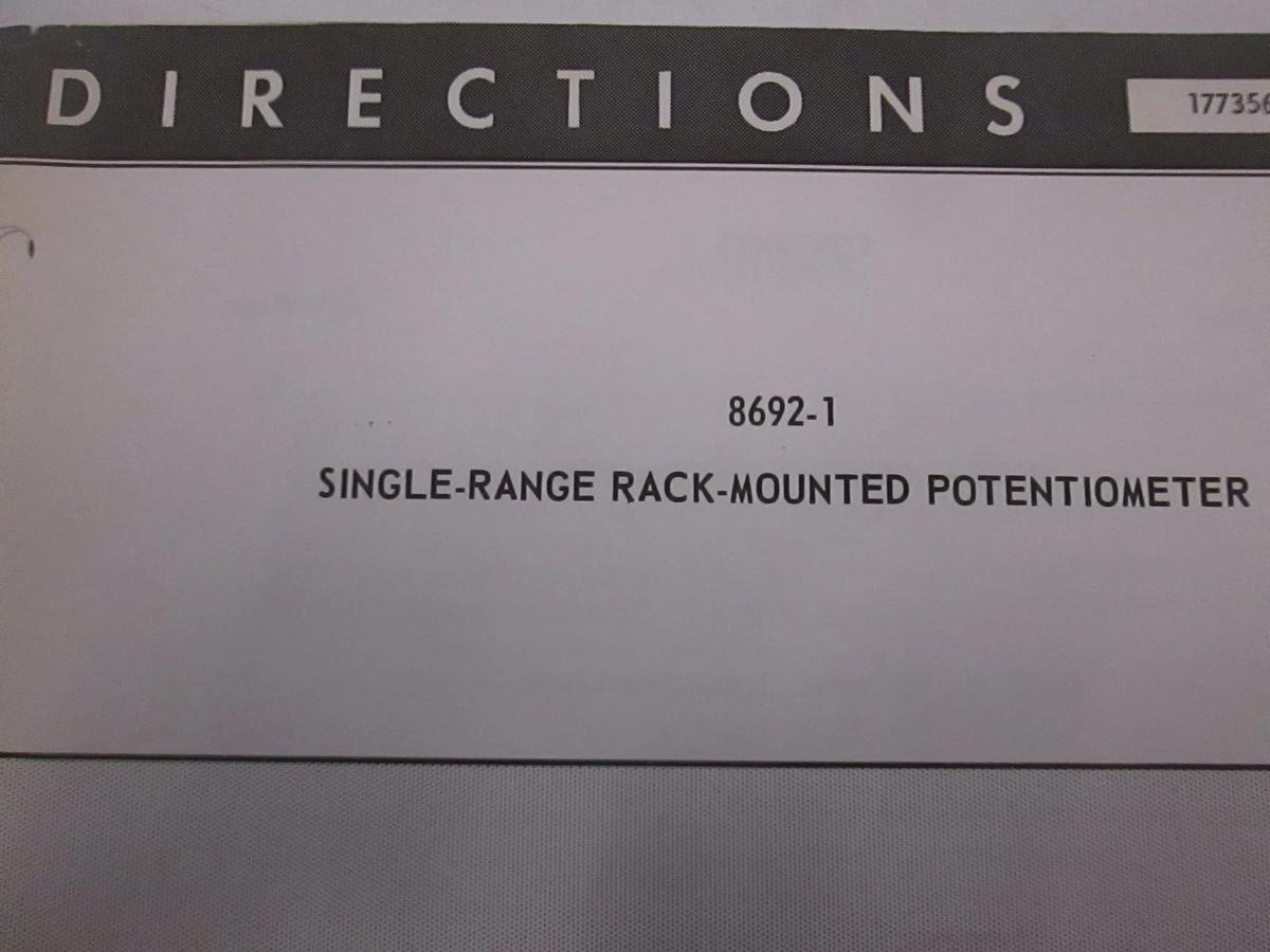 Used Leeds and Northrup 8692-1 Single Range Rack Mount Potentiometer Directions, Used
