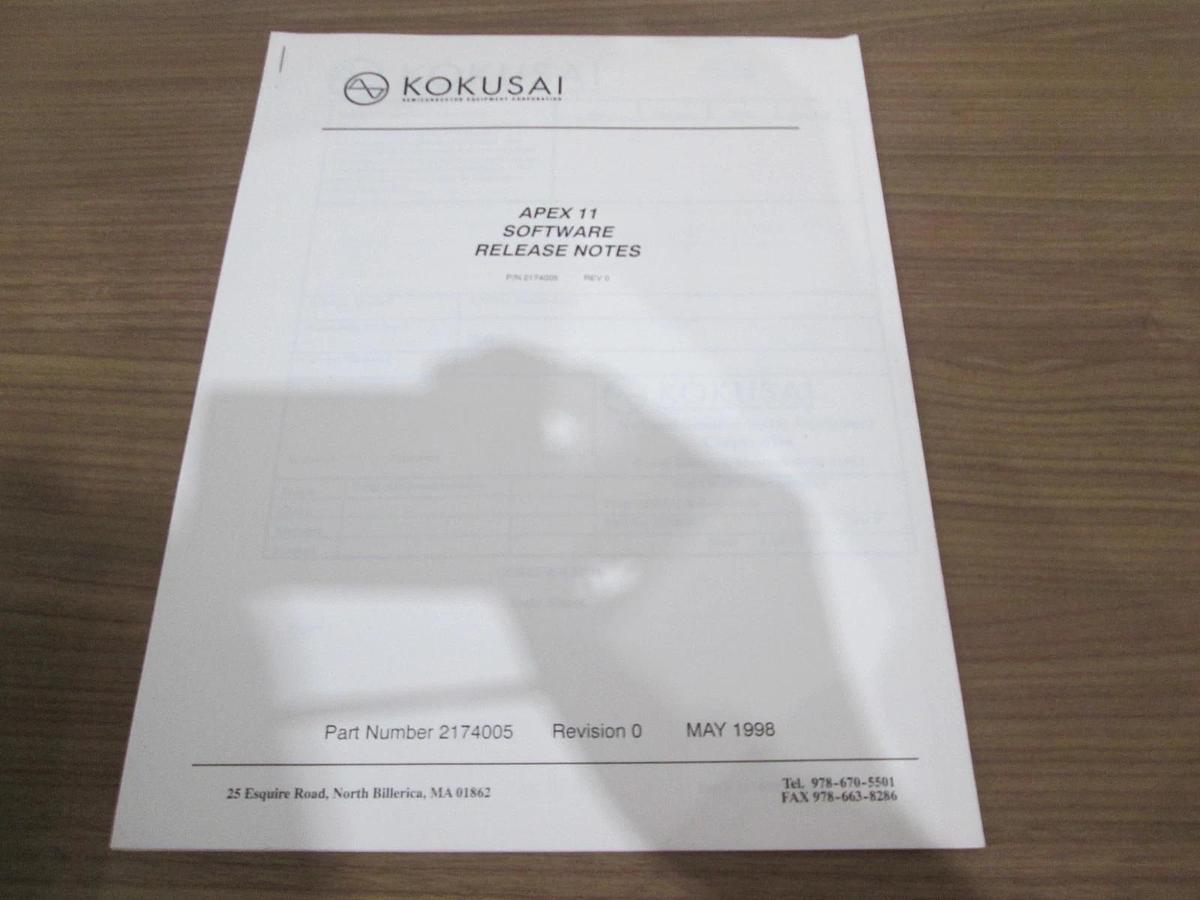 Used Kokusai, 2174005, Apex 11 Software Release Notes, Used