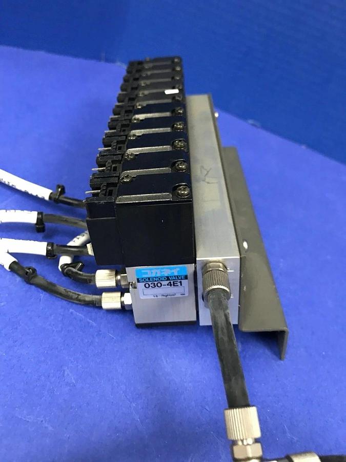 Used Koganei 030-4E1 Solenoid Valve Manifold Assembly - 10 Valves, Used