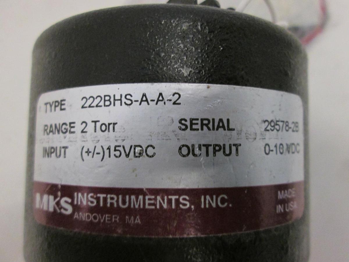 Used MKS, Baratron 2 Torr Pressure Transducer, 222BHS-A-A-2, Used