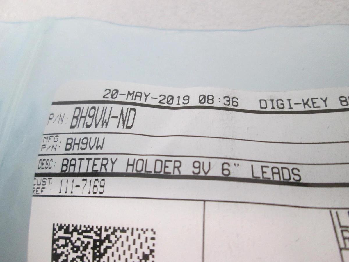 Used Digi-Key, Battery Holder, 9V, 6" Leads, 111-7169, New