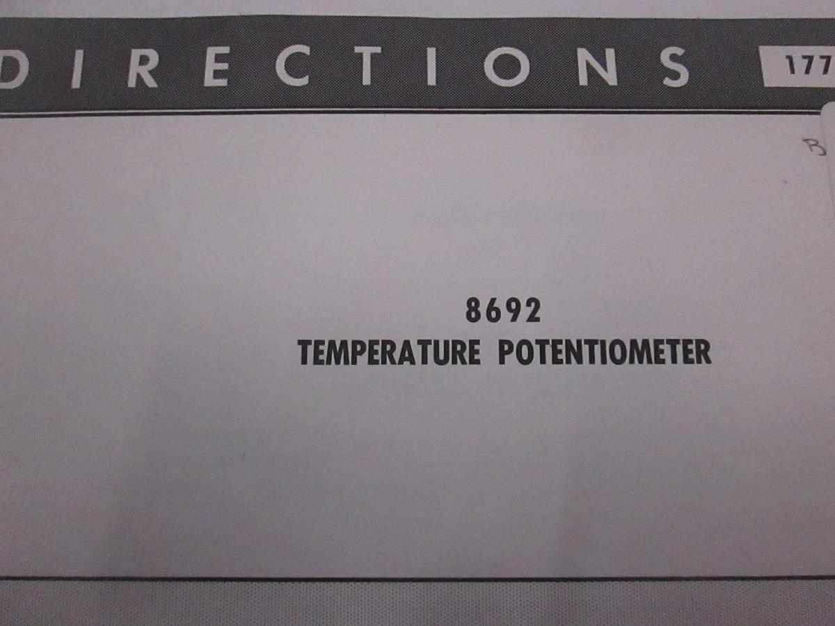 Used Leeds and Northrup 8692 Temperature Potentiometer Directions, Used