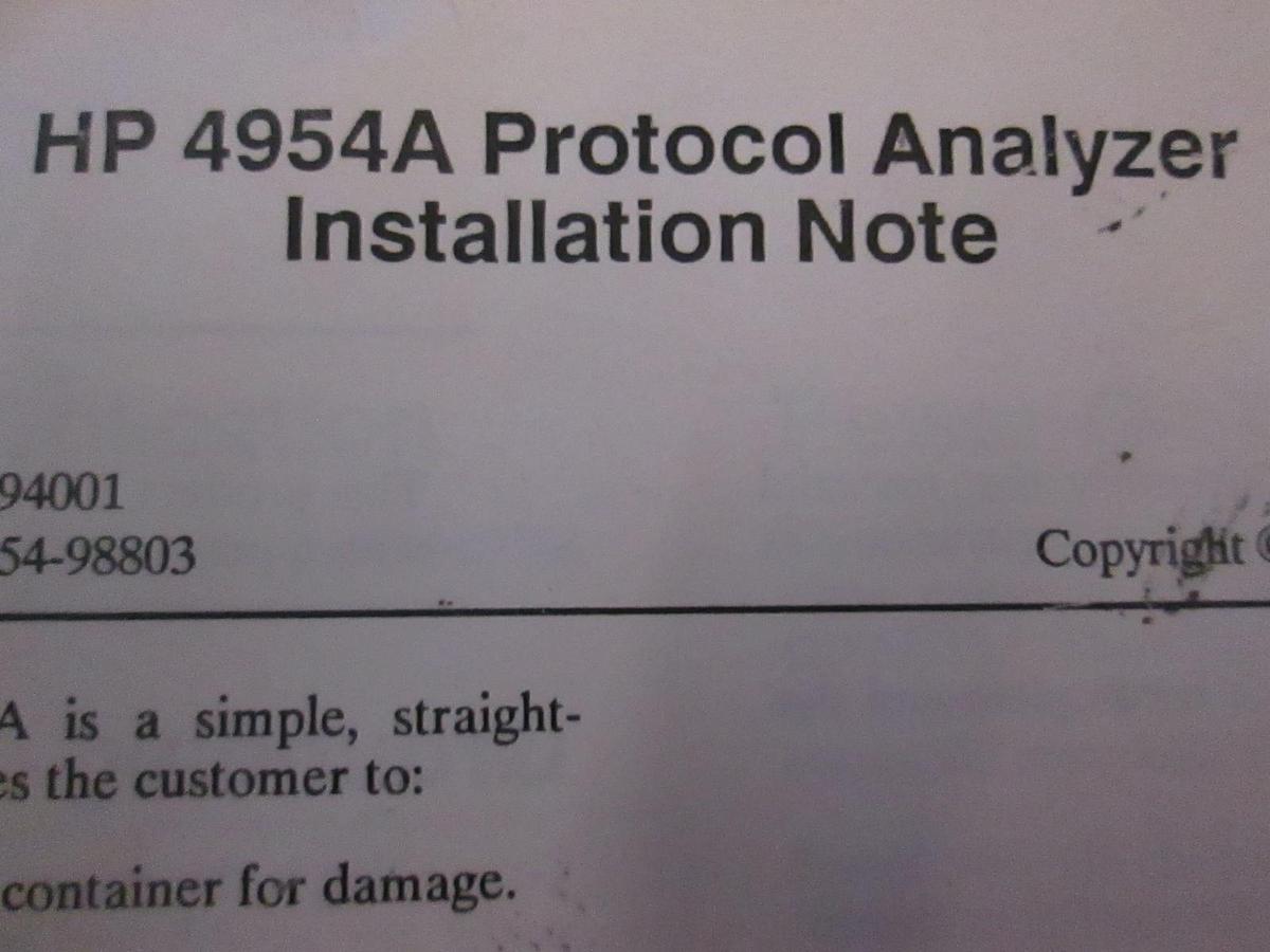 Used HP 4954A Protocol Analyzer Installation Note, Used