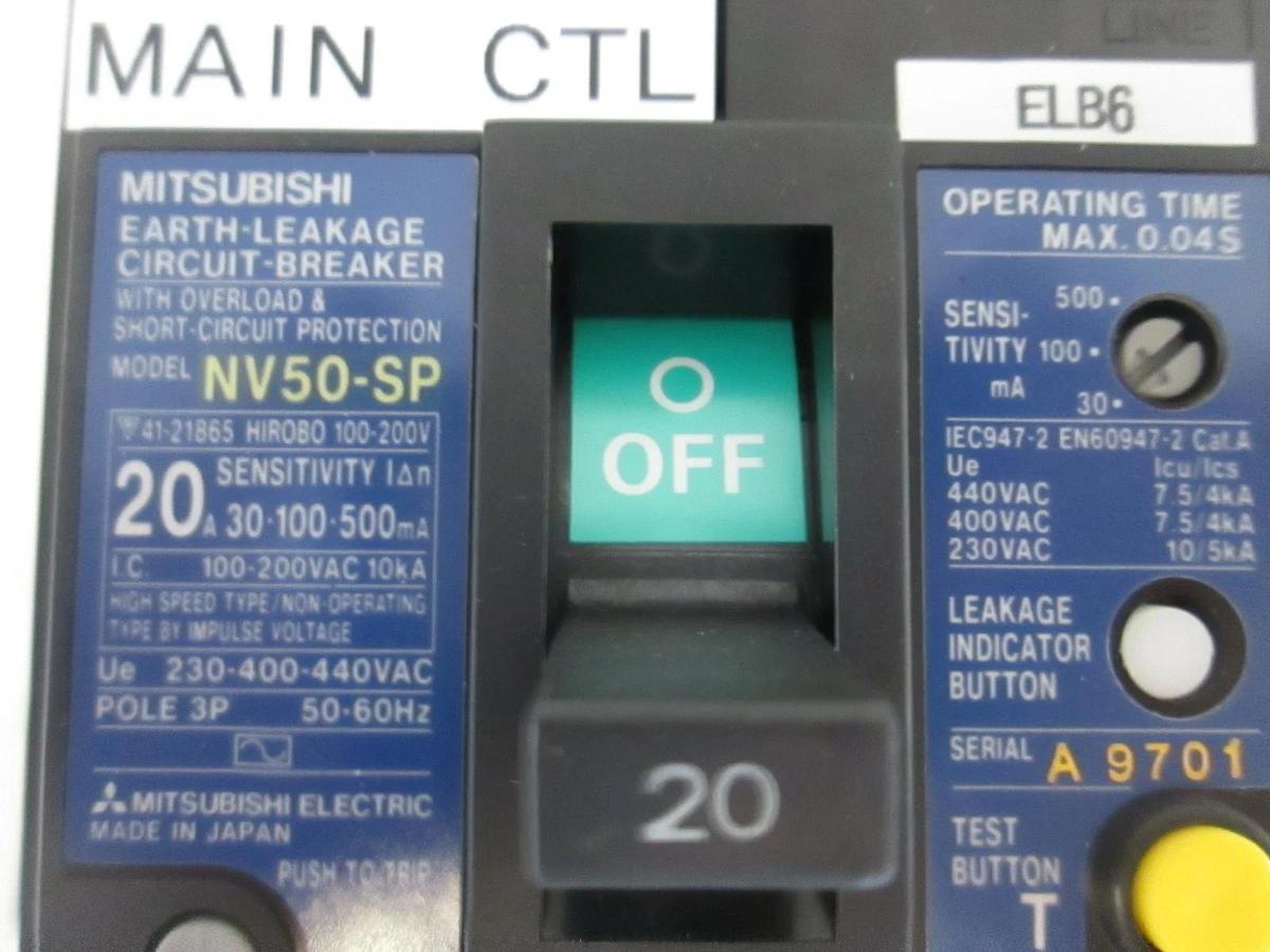 Used Mitsubishi Circuit Breaker Earth Leakage NV50-SP 20A, 3 Pole, Used