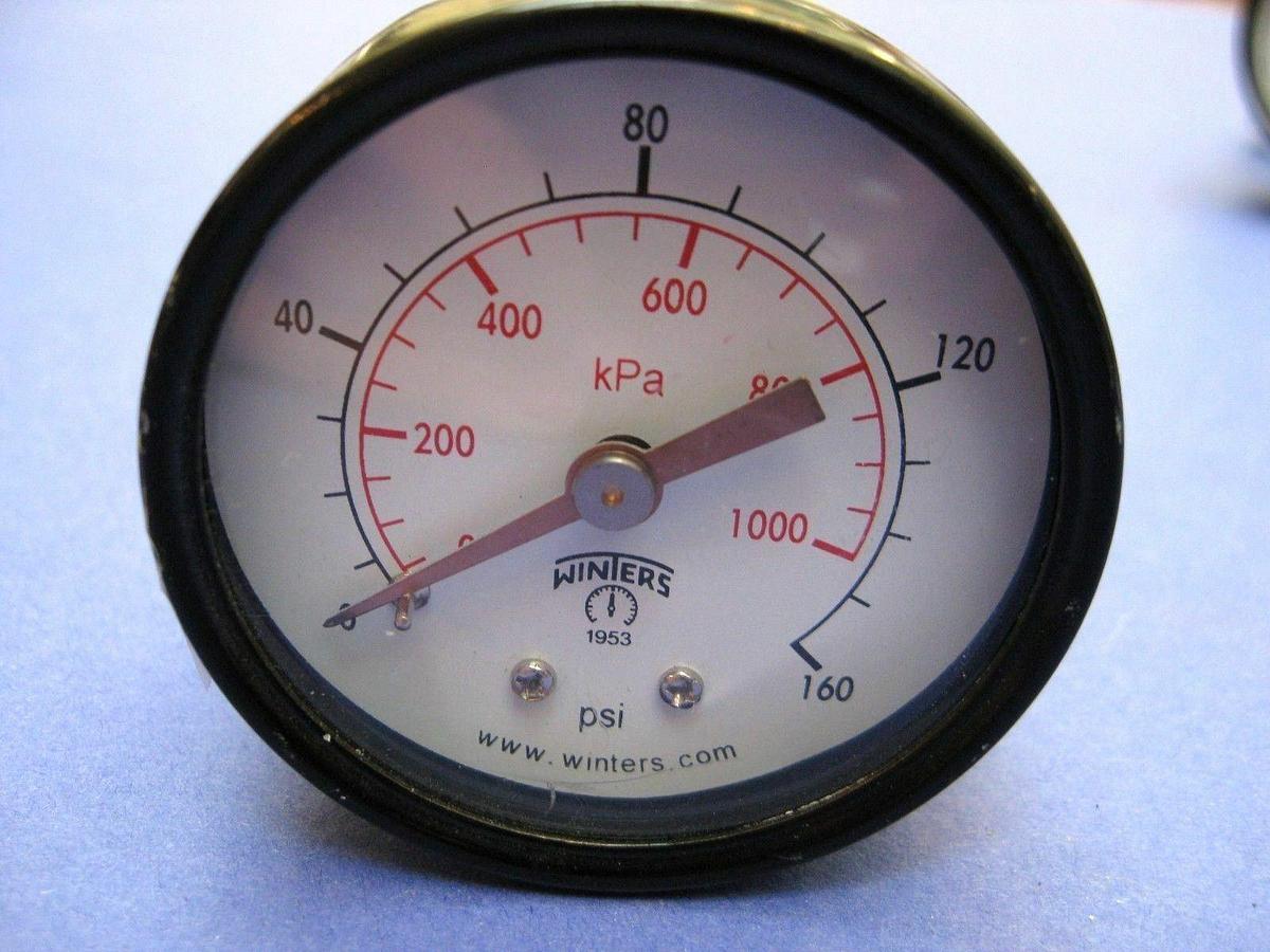 Used Winters Gauge 0-160psi / 0-1000 kPa, 2", 1/2" Swagelok TEE, Lot of 3 Used