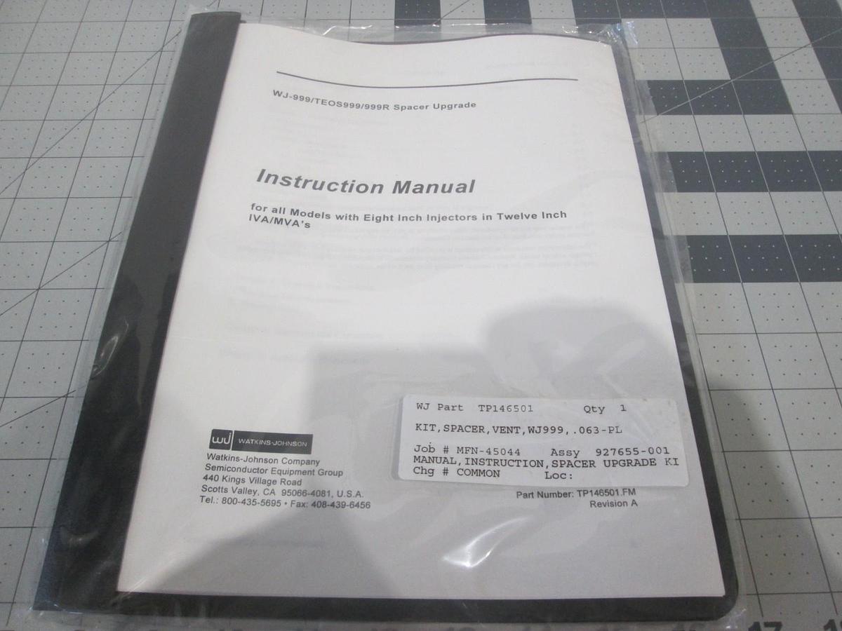 Used Watkins Johnson, 927655-00, WJ999 APCVD Vent Spacer Kit, New