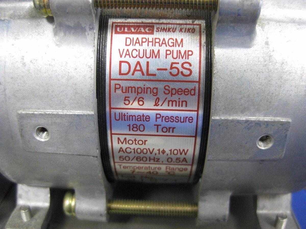 Used Ulvac DAL-5S Diaphragm Vacuum Pump Assembly with SMC 10-VZ3243 and VBA1110, Used