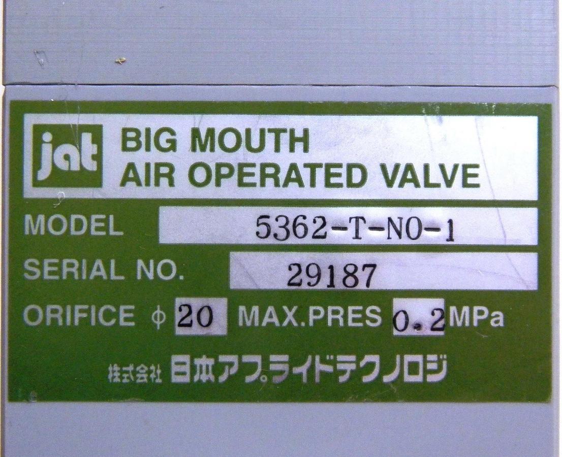 Used JAT Big Mouth Air Operated Valve 5362-T-NO-1 With Flex Tube TEL furnace