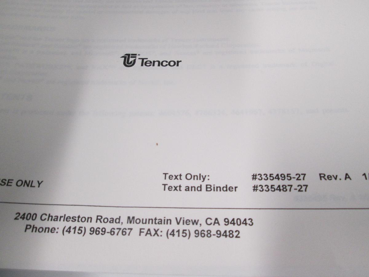 Used Tencore, Prometrix, Surfscan 6200, Wafer Surface Analysis System Operations Manual, Used