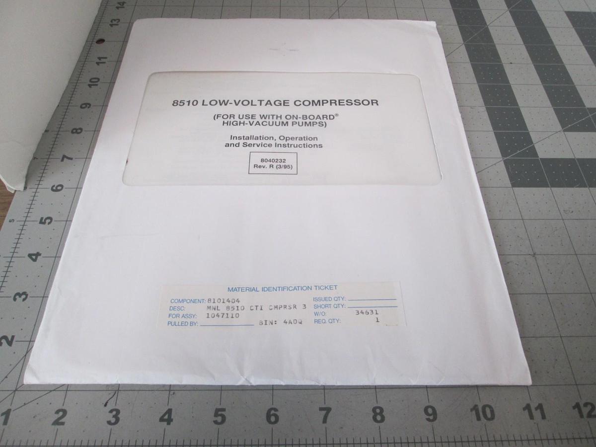 Used CTI-Cryogenics, Series 8510, Installation, Operation, Service Instructions, Used