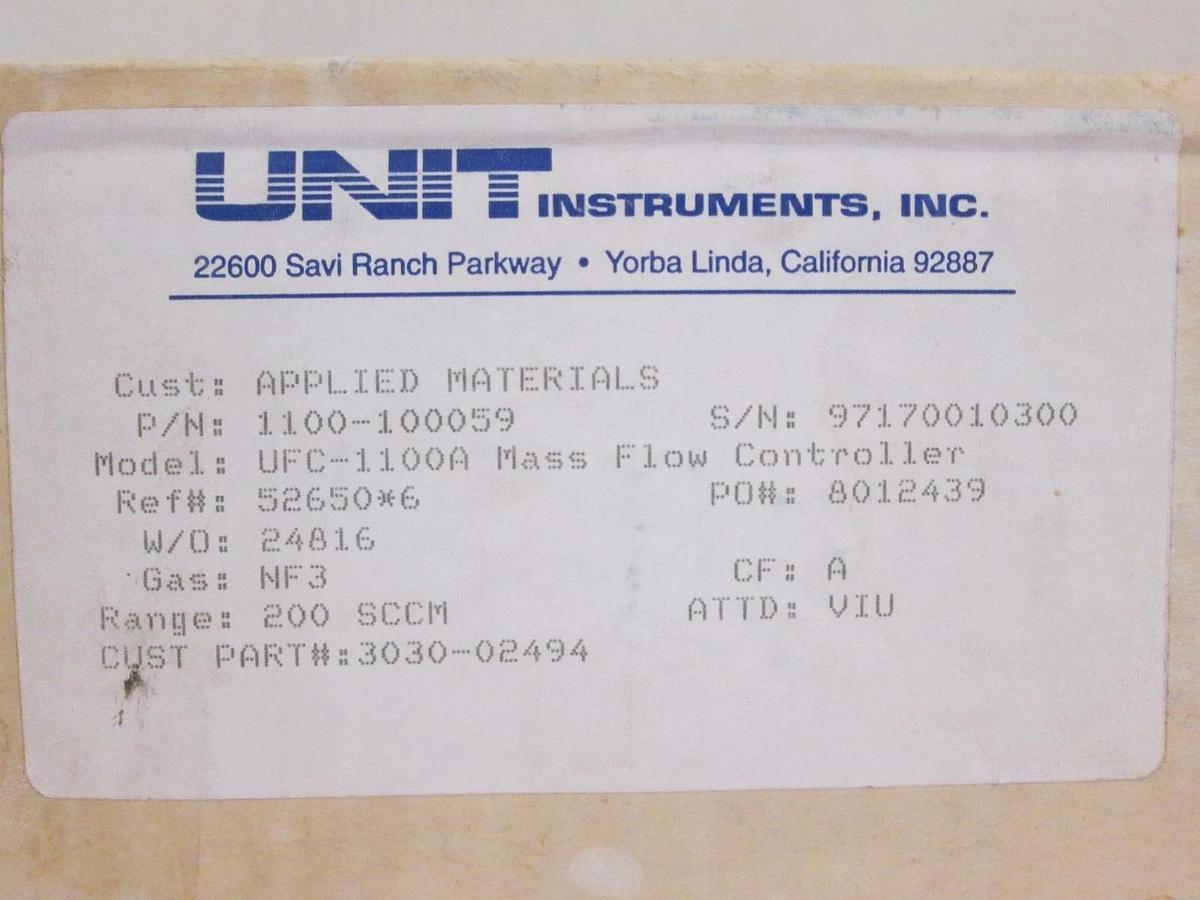 Used Unit UFC-1100A Mass Flow Controller NF3, 200 SCCM, Reburbished