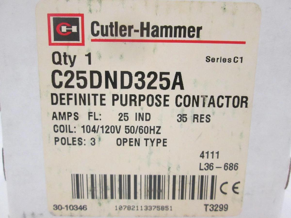 Used Cutler-Hammer, C25DND325A, Contactor, 3 Pole, 25A, New