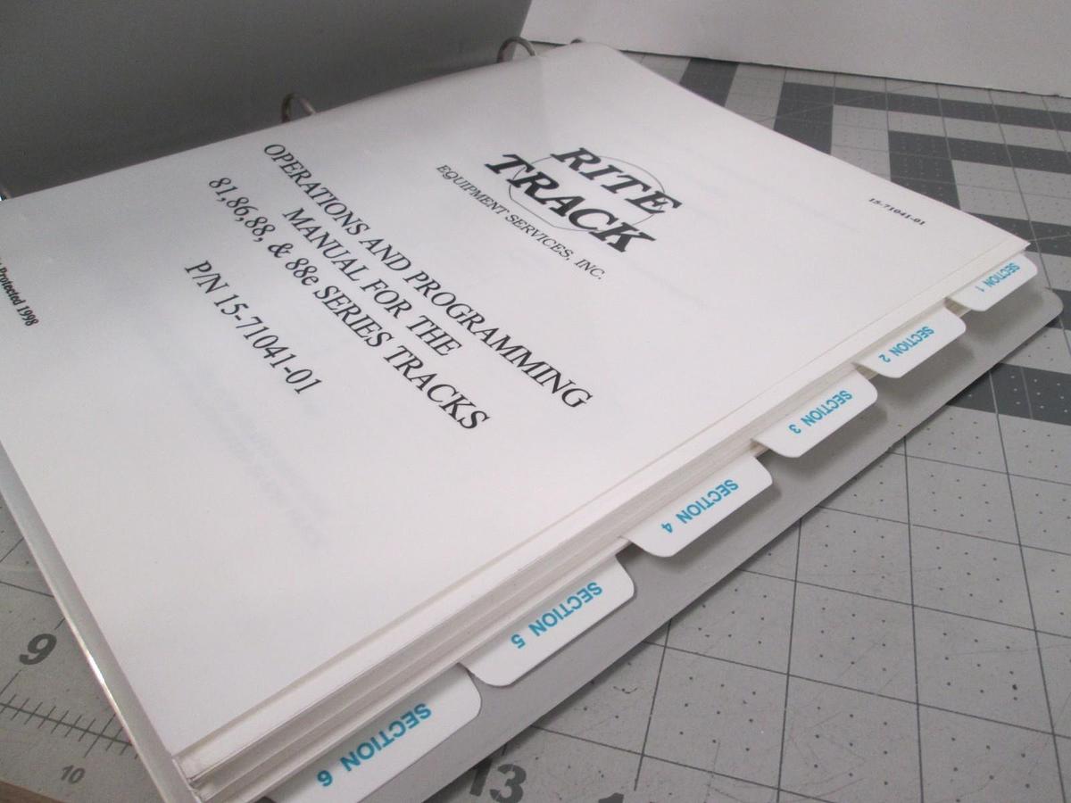 Used Rite Track, Series Operations and Program Manual for 81,86,88,88e Tracks, Used