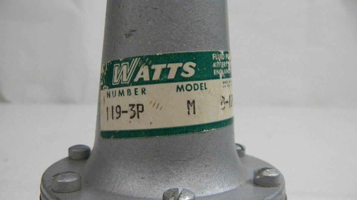 Used Watts 119-3P Regulator, Model M, 3/4" In/Out, 1/2" R/L, 1-125PSI, Used