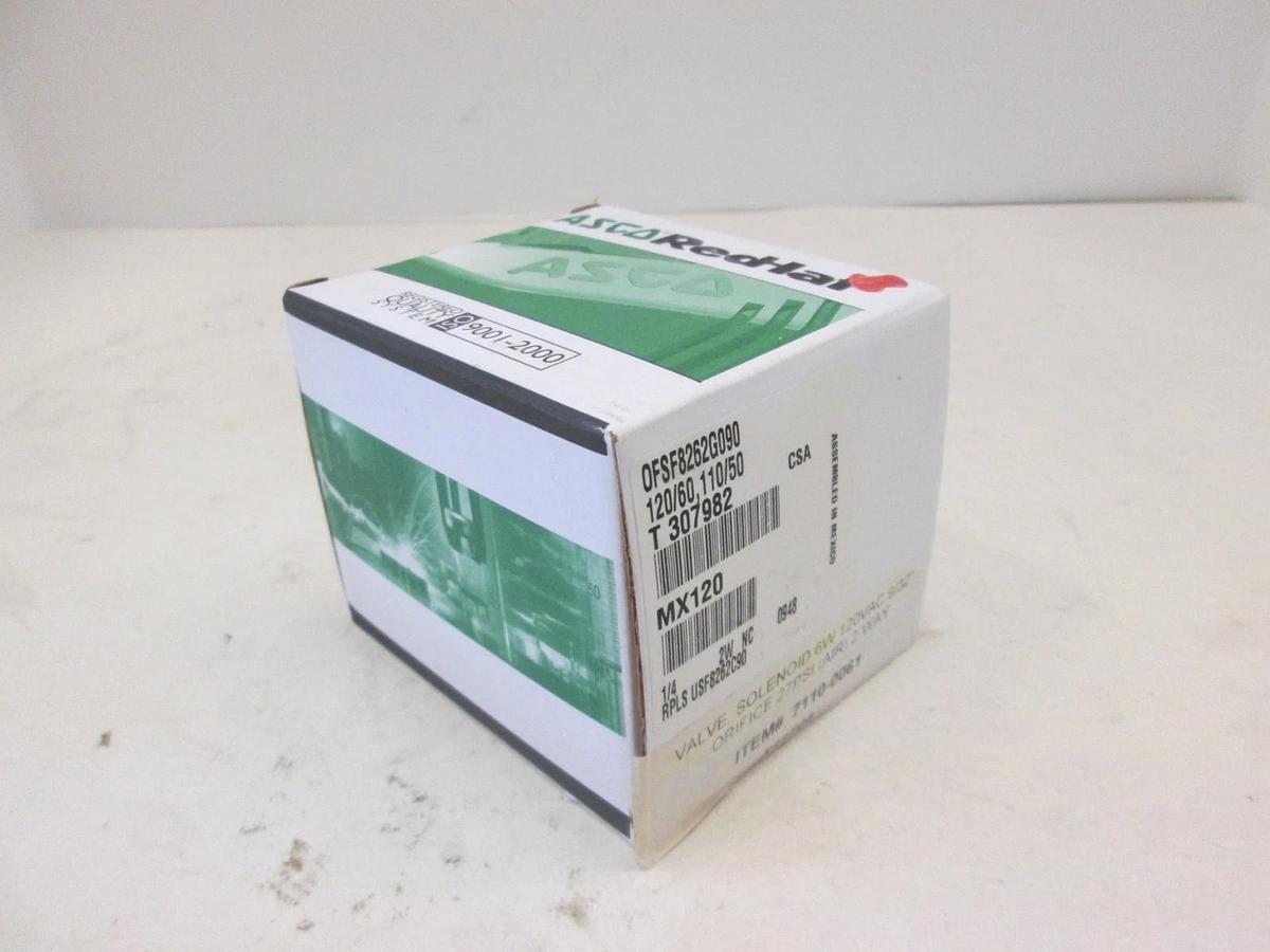 Asco Red Hat, 2 Way Solenoid Valve, 6W, 120VAC, 9/32", 27 PSI, OFSF8262G090, New