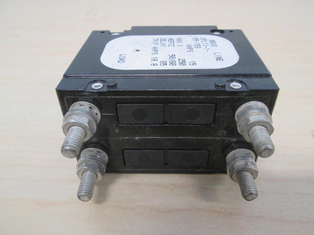 Used Airpax, UPL11-1-65-153, 2 Pole Circuit Breaker, 250V, 15A, Used