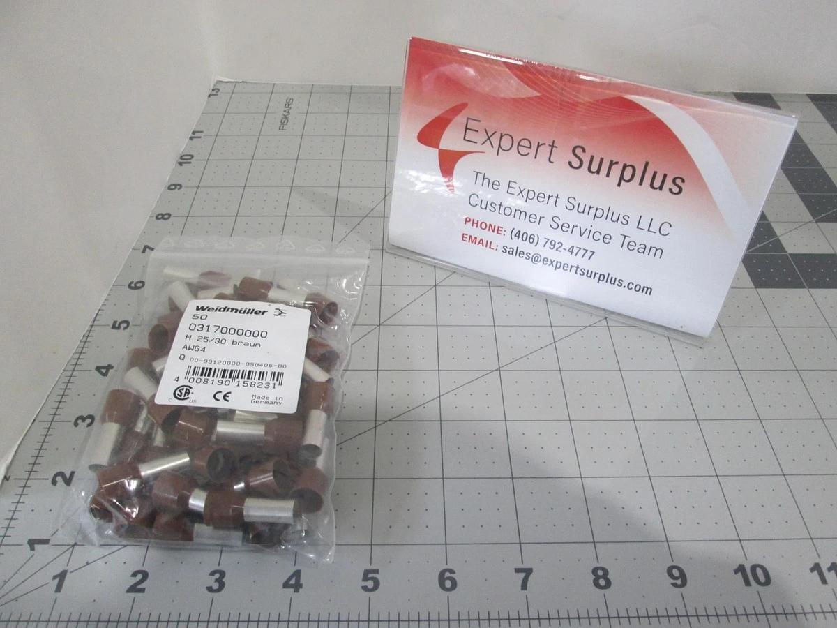 Weidmuller, 0317000000, Ferrule, End, Cable, 4 AWG, BR, New, Lot of 50