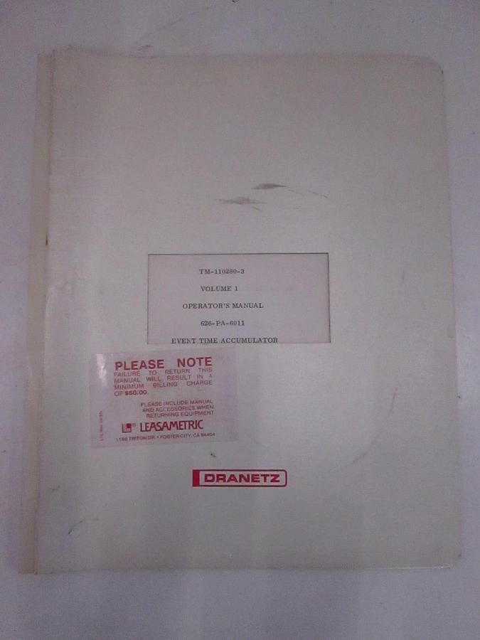 Used Dranetz TM-110280-3 Volume 1 Event Time Accumulator Operators Manual, Used