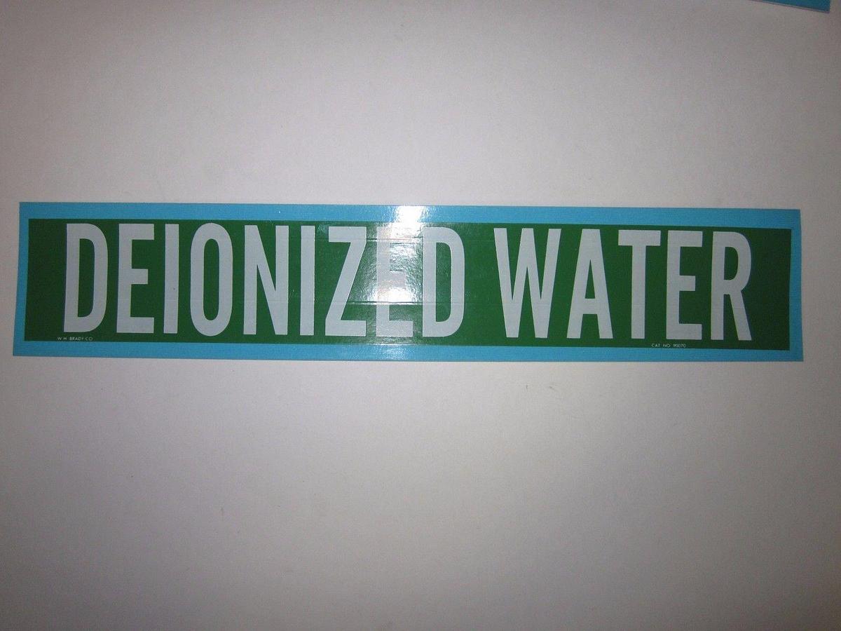 Used BRADY 90070 Pipe Marker, DEIONIZED WATER, White on Green, Lot of 37 Labels