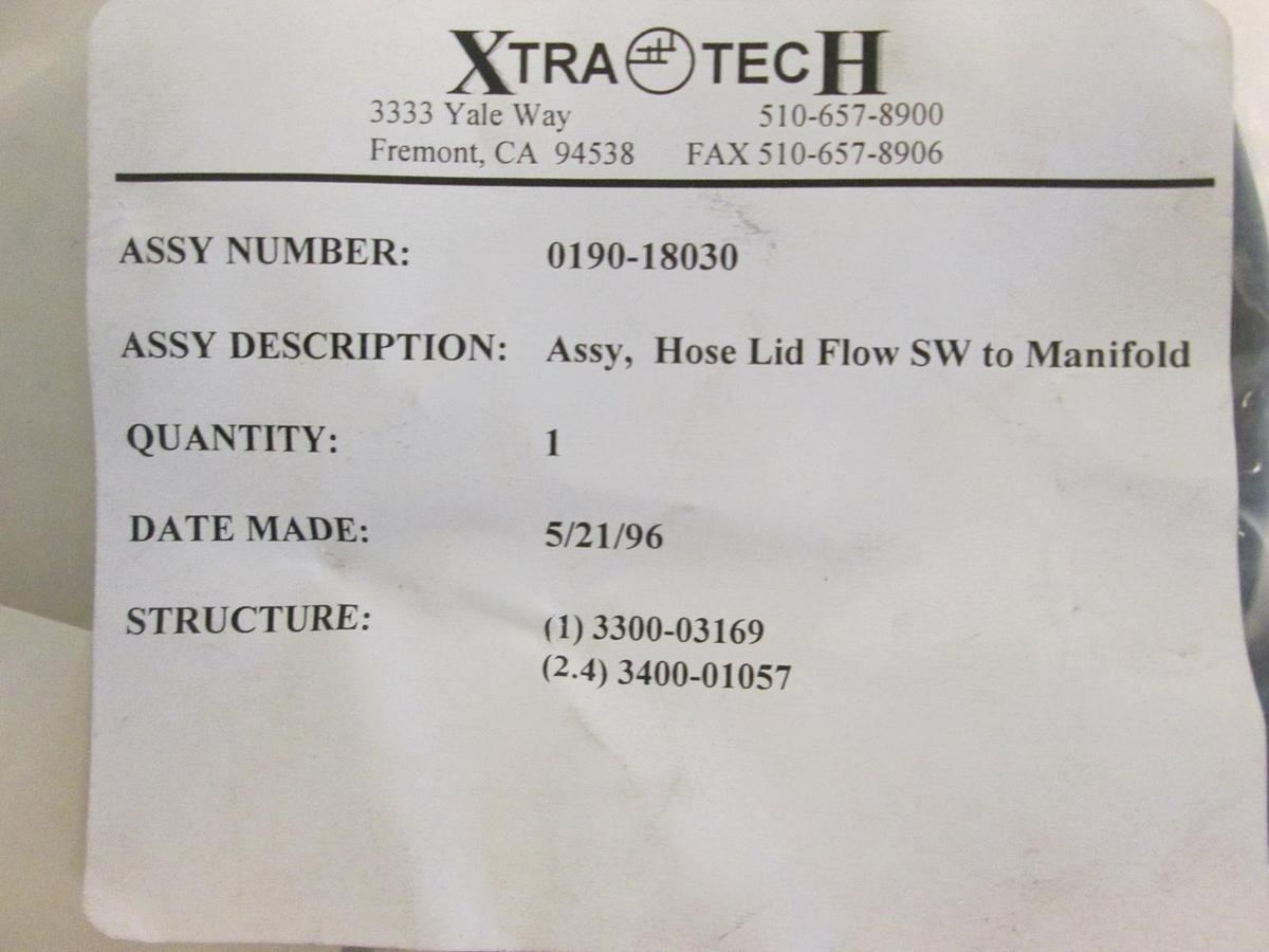 Used XtraTech 0190-18030 Hose Lid Flow SW to Manifold Assy, NIP