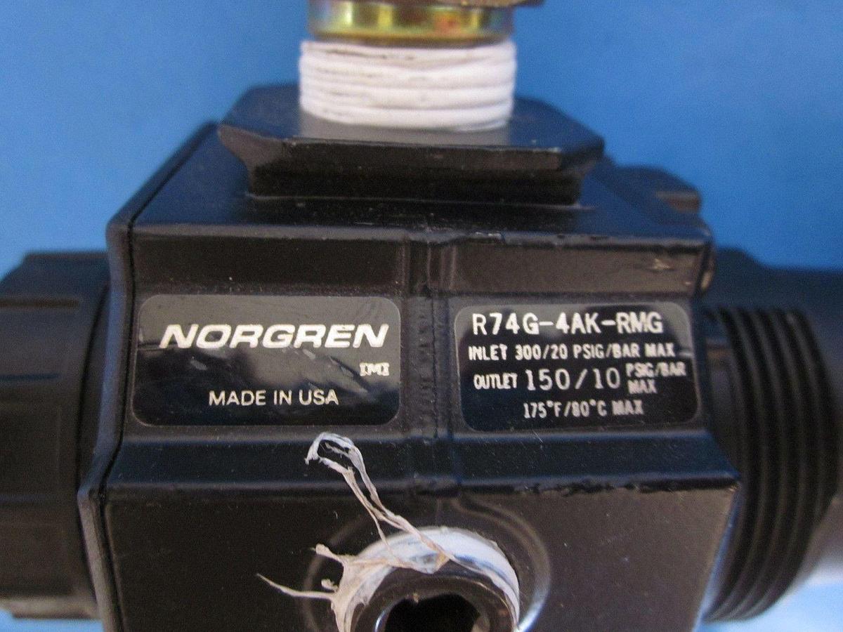 Used NORGREN R74G-4AK-RMG PNEUMATIC PRESSURE REGULATOR w/ Coupler