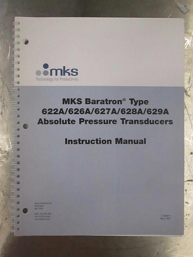 MKS Type 622A/626A/627A/628A/629A Absolute Pressure Trans Manual, 114492-P1, New