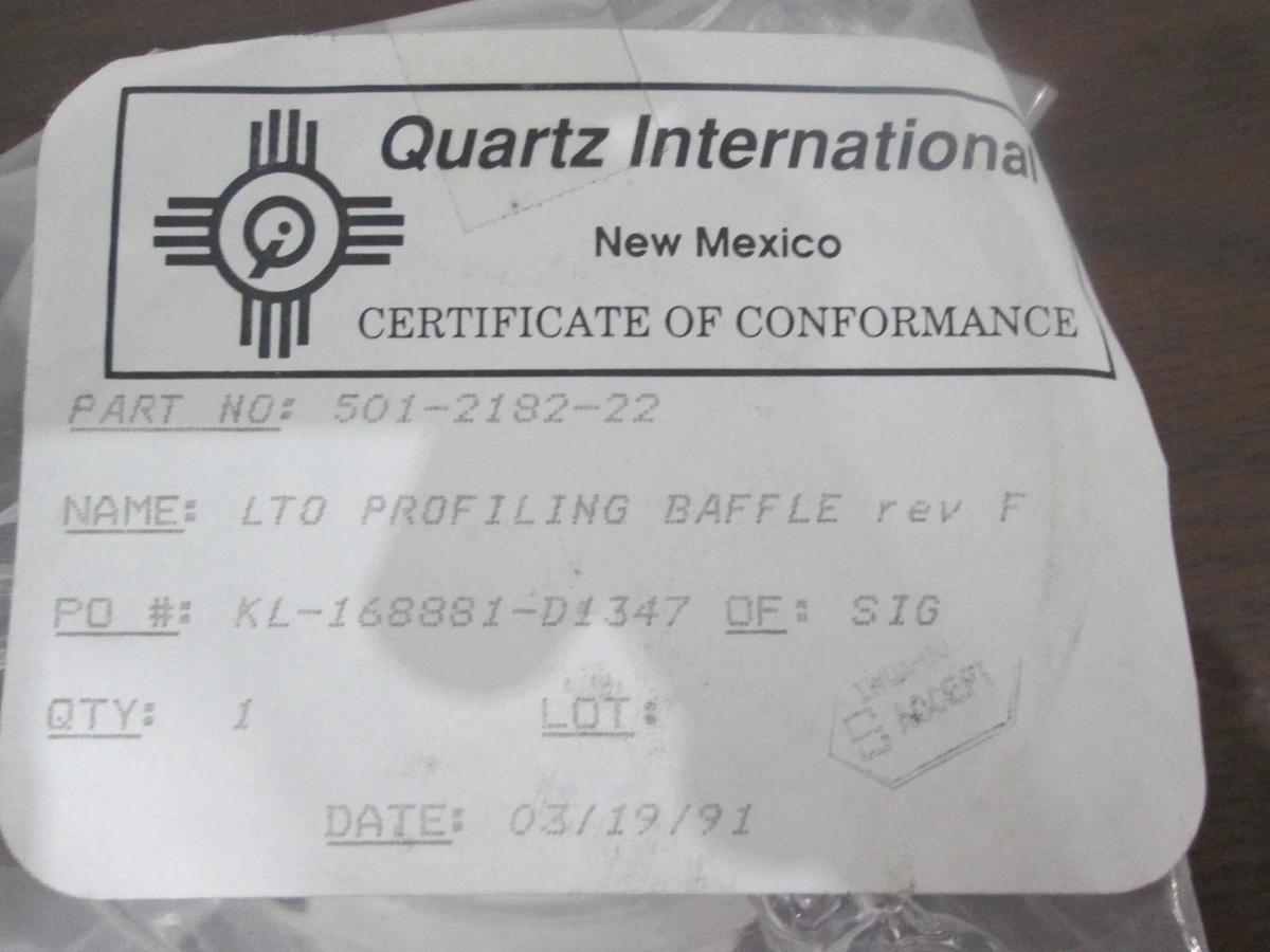 Quartz International, 501-2182-22, Clear LTO Profiling Baffle, New