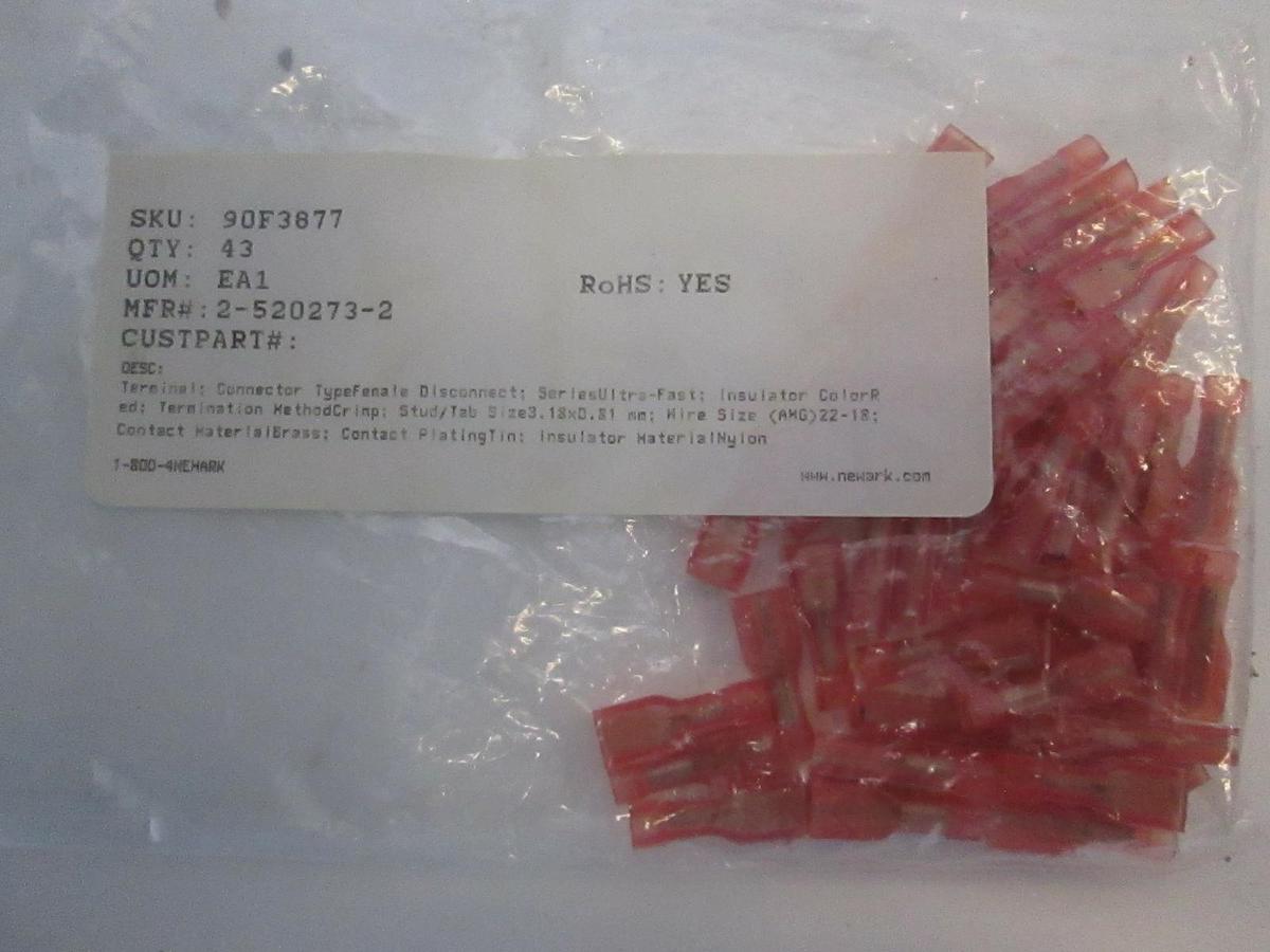 Newark Terminal Connector, Female Disconnect, 90F3877, New, Lot of 43