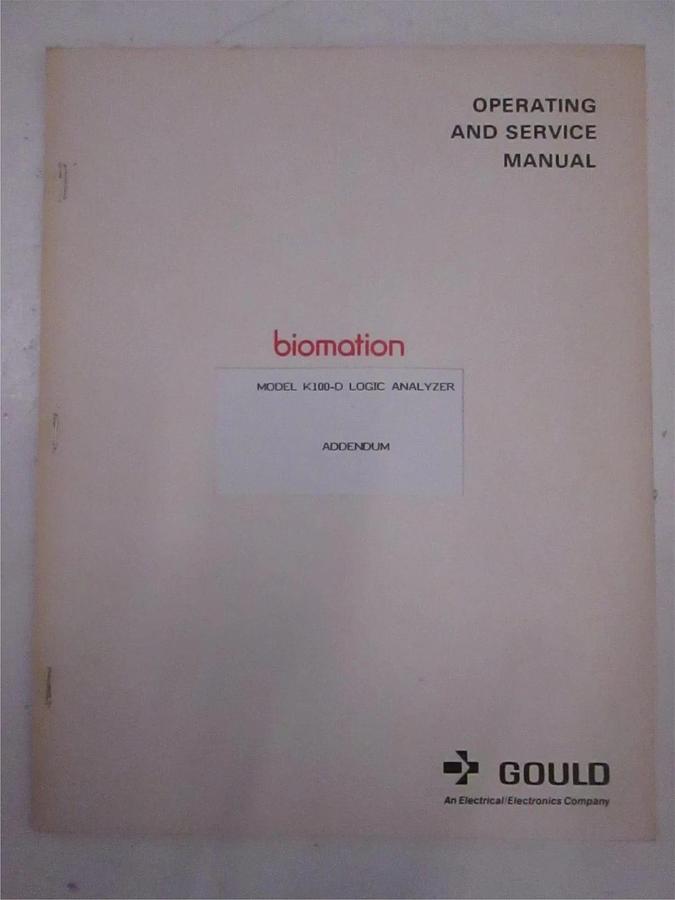 Used Gould K100-D Logic Analyzer Addendum Operating and Service Manual, Used