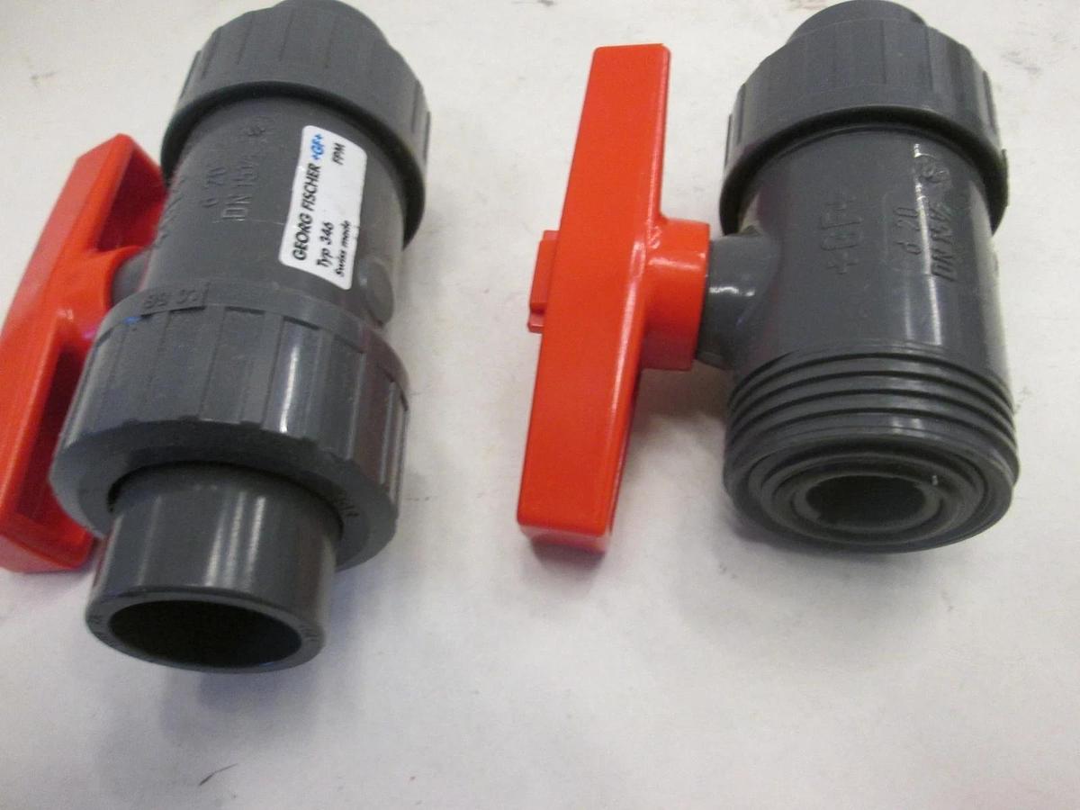 Used George Fischer, Type 346, DN 15 1/2", 2 Way Ball Valve, Used, Lot of 2