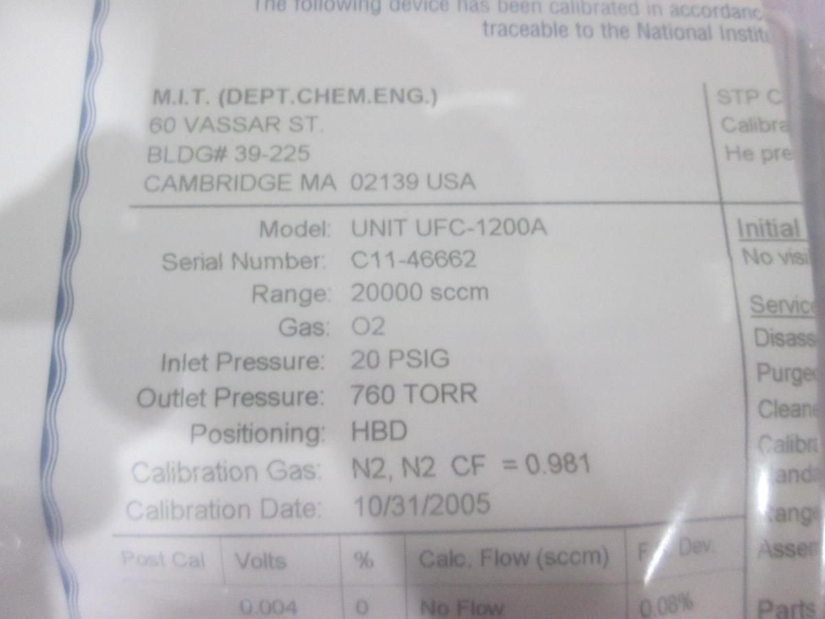 UNIT, UFC-1200A, O2, 20 SLM, Mass Flow Controller, New