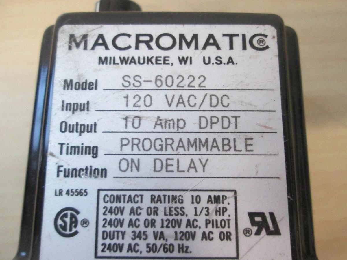 Used Macromatic, SS-60222, Time Ranger Relay, 120VAC/DC, Used
