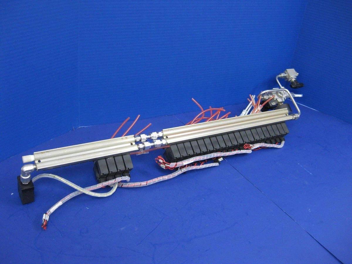 Used SMC 10-VZ110 Valve Assembly w/ 24 Valves, 2 Manifolds, Regulator, Press. Switch