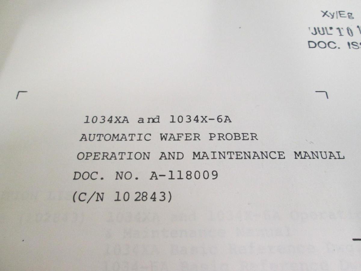 Used Electroglas, Model 1034x, Automatic Wafer Prober Operator Manual, A-118009, Used