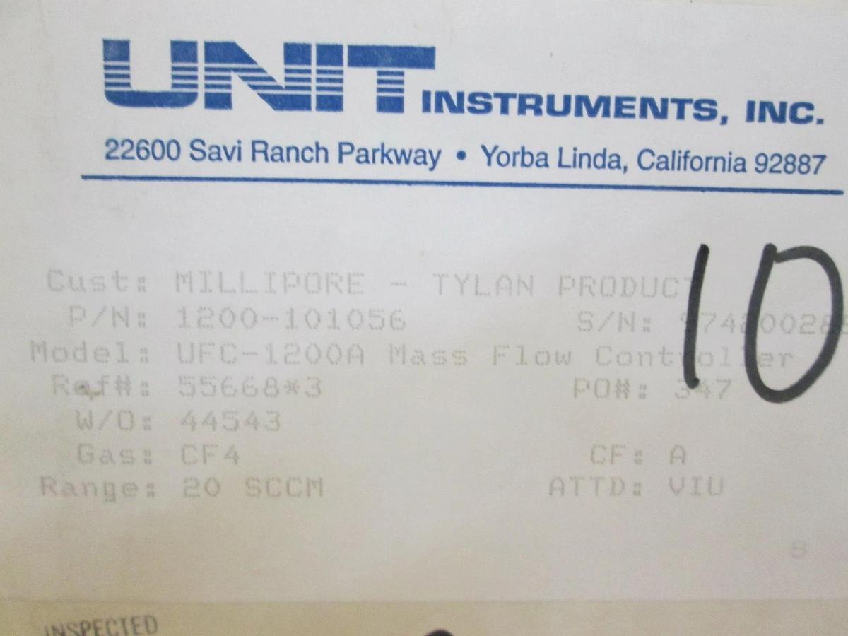 Used Unit UFC-1200A Mass Flow Controller, Gas- CF4, Range- 20 SCCM, Used