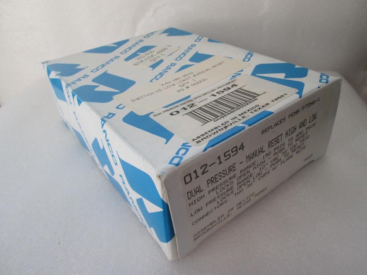 Ranco, Dual Pressure Manual Reset High and Low, 012-1594, New