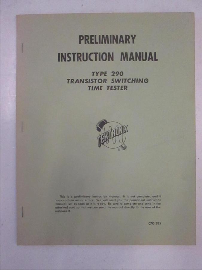 Used Tektronix Type 290 Transistor Switching Time Tester Instruction Manual , Used